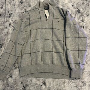 Nautica Men's Light Gray Quarter-Zip Windowpane Pullover